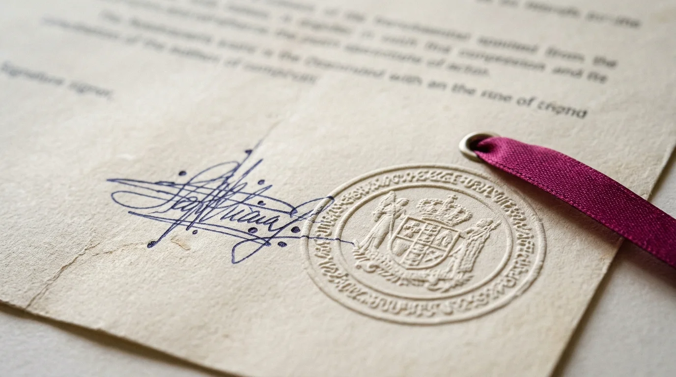 Primer plano de un sello de apostilla sobre un certificado oficial