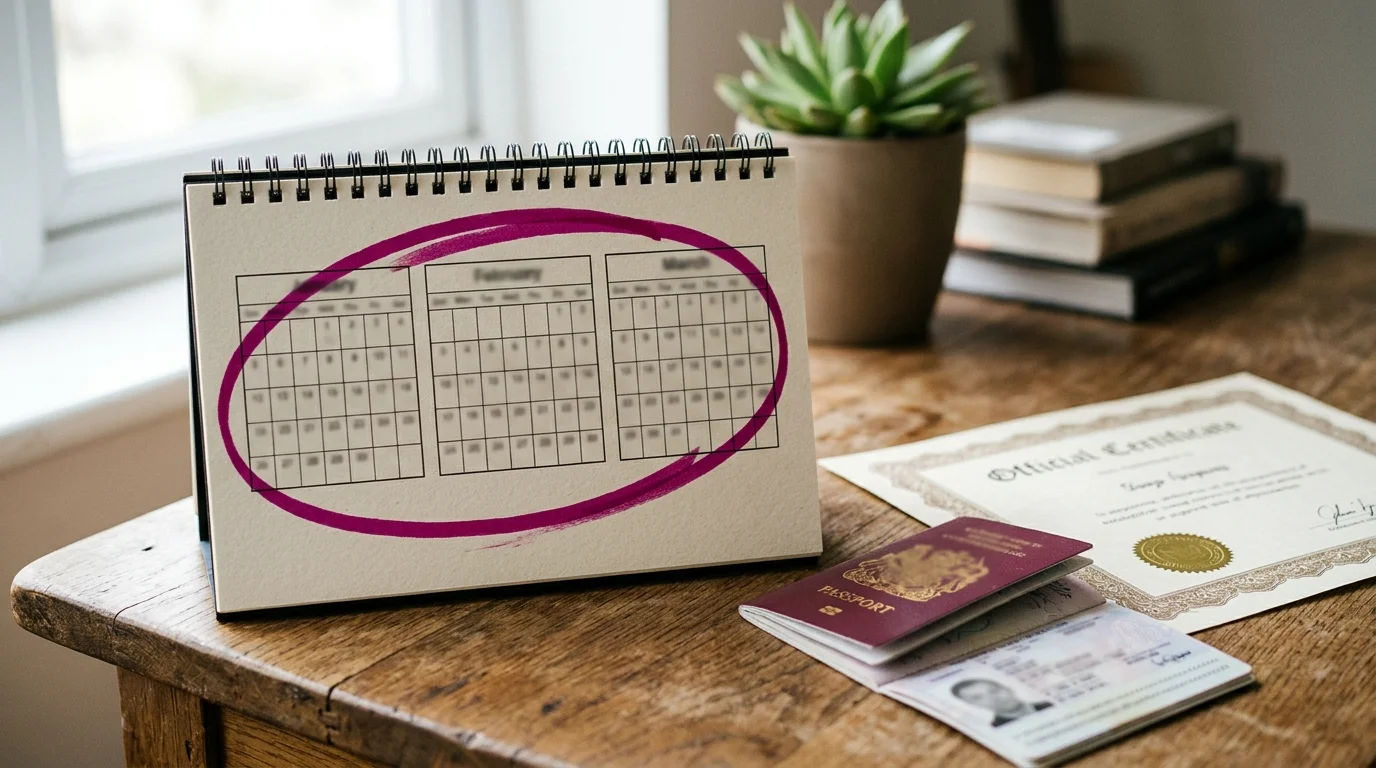 Calendario con un plazo de tres meses marcado junto a un certificado